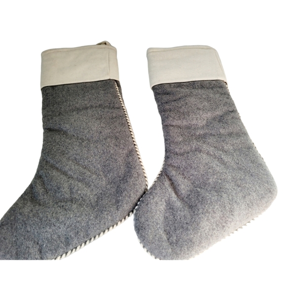 Balsam & Fir Christmas Stockings Gray and Ivory Farmhouse Style CountrySet of 2 - Picture 5 of 5